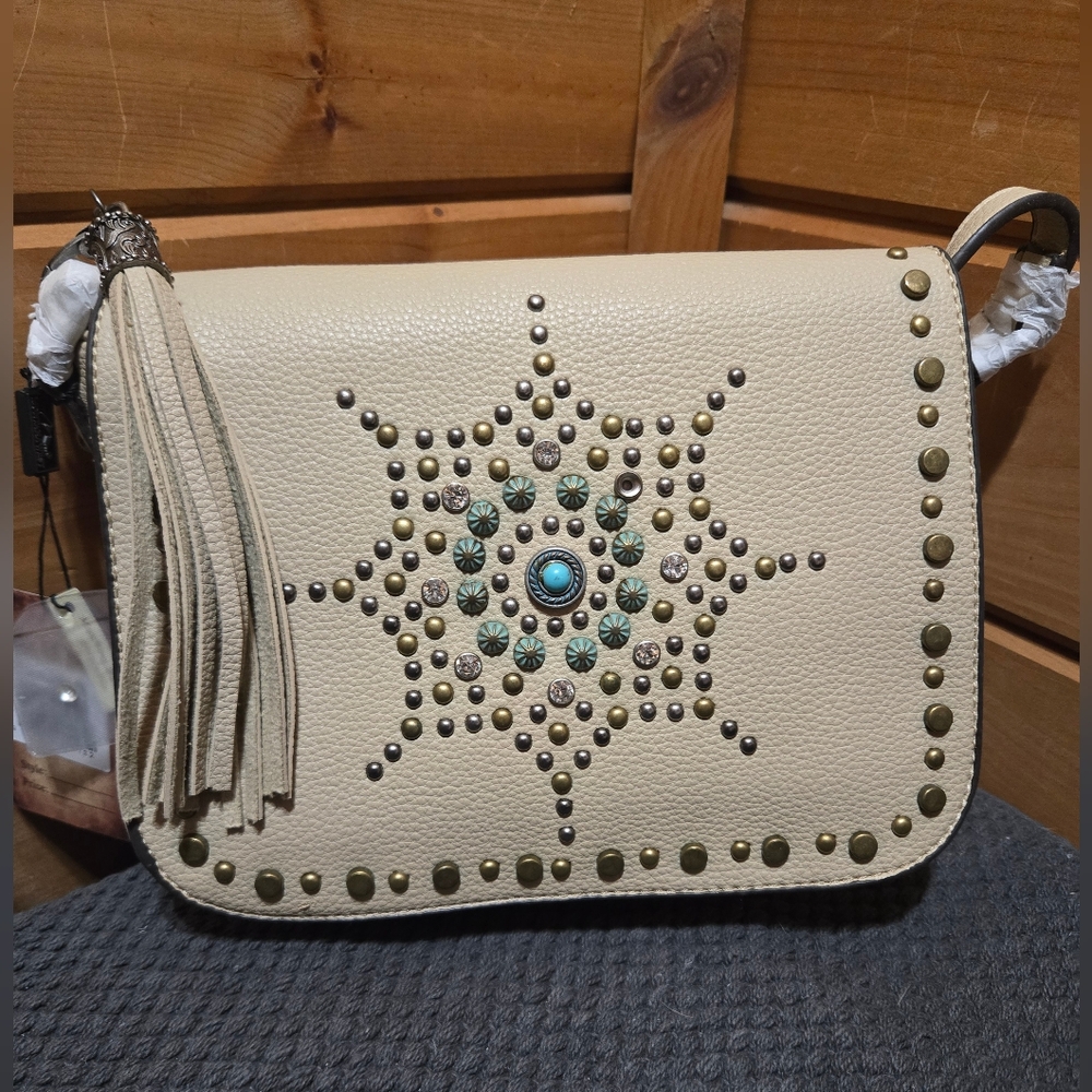 Montana West Cream Star Studded Crossbody Bag NWT